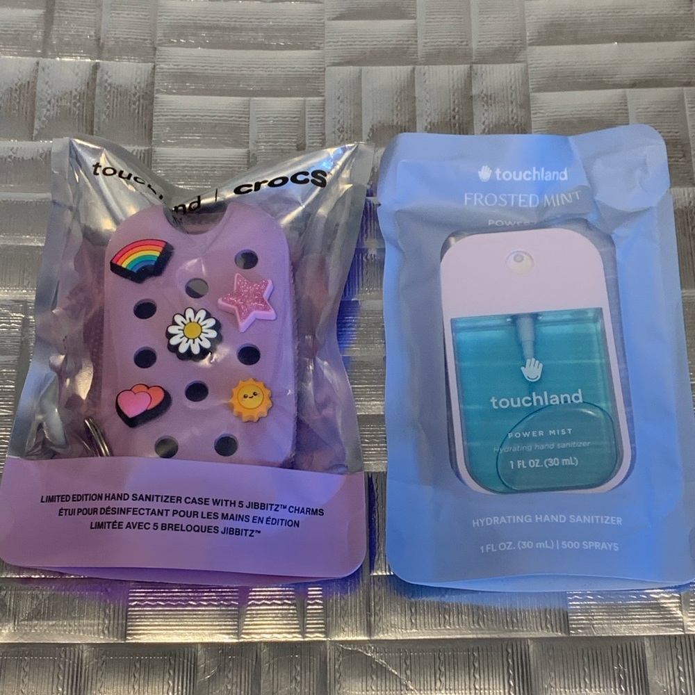Crocs Touchland Case in Pixie Lavender & Frosted Mint Mist Hand Sanitizer NEW
